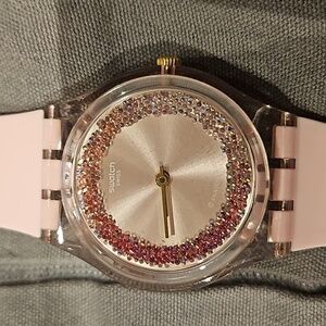 Swatch Pink- Crystal Ring Dial Ladies Watch